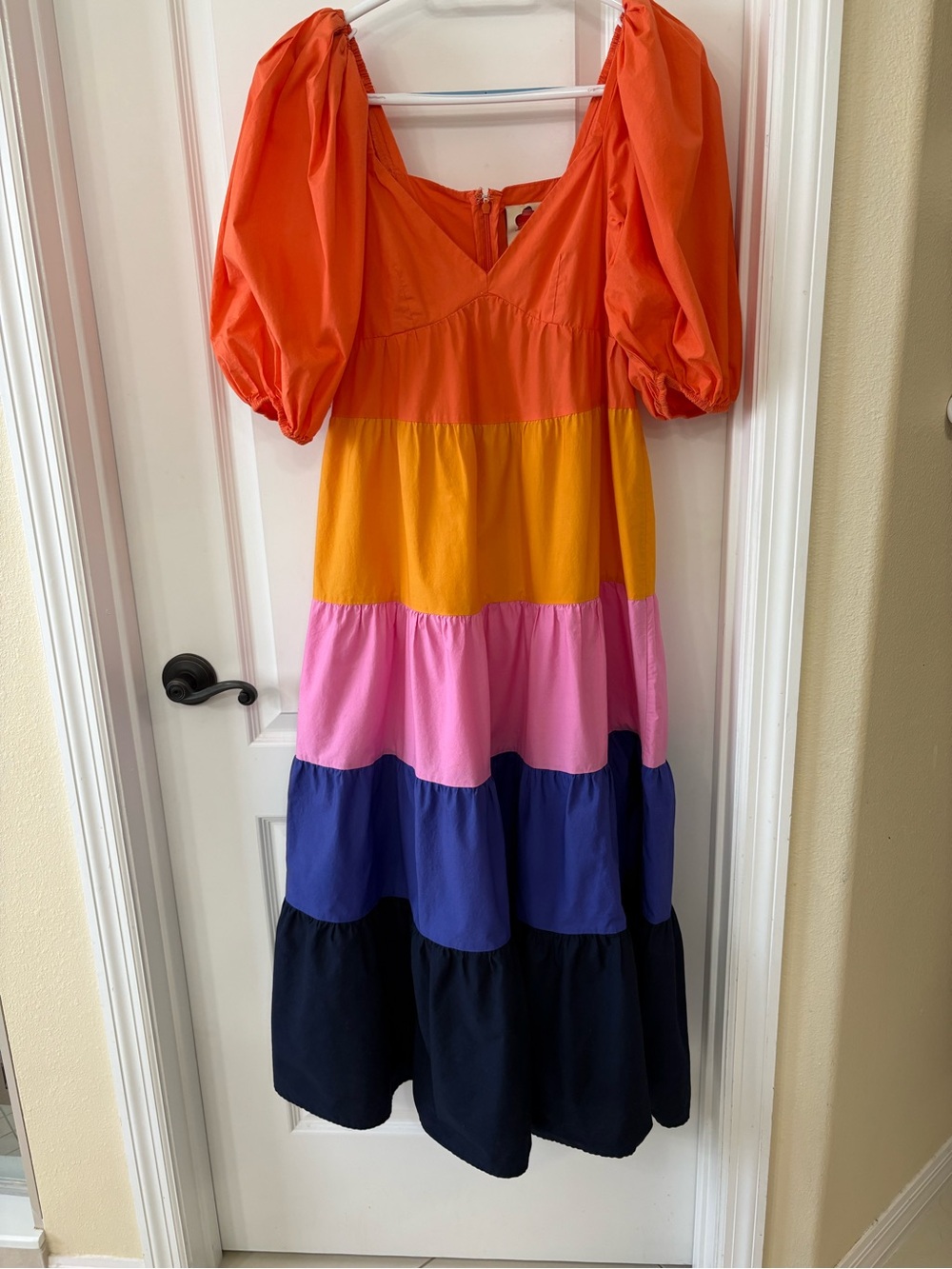 FARM Rio x Anthropologie Tiered Colorblock Dress XS Petite Puff Sleeve Cotton